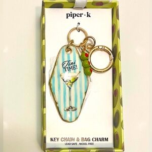 Martini Tini Time Retro Bag Charm Key Chain with Olives in Gift Box TikTok Viral